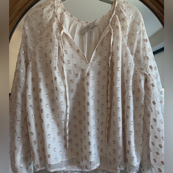 Loft Ivory Metallic Clip Dot Blouse Brand New (missing tag) S Boho Fairycore - Picture 2 of 9